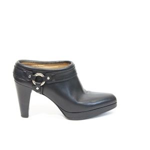 Frye Katie Harness Bootie Women Clog Black Leather Moto Shoe made in Italy 8